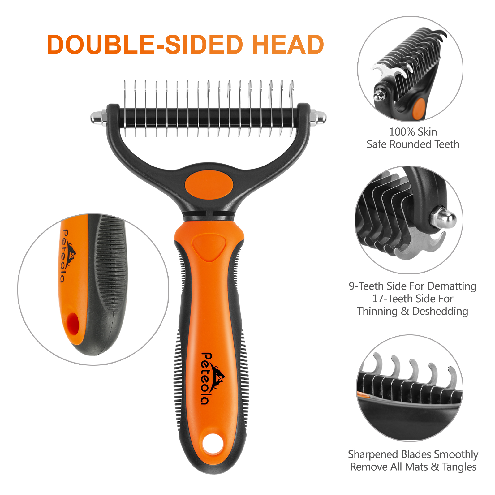 Mats and Knots Tangles Happy & Polly Dematting Tool for Dogs Undercoat Rake Dematting Comb Pet Grooming Comb with Round Blades for Removing Loose Undercoat 