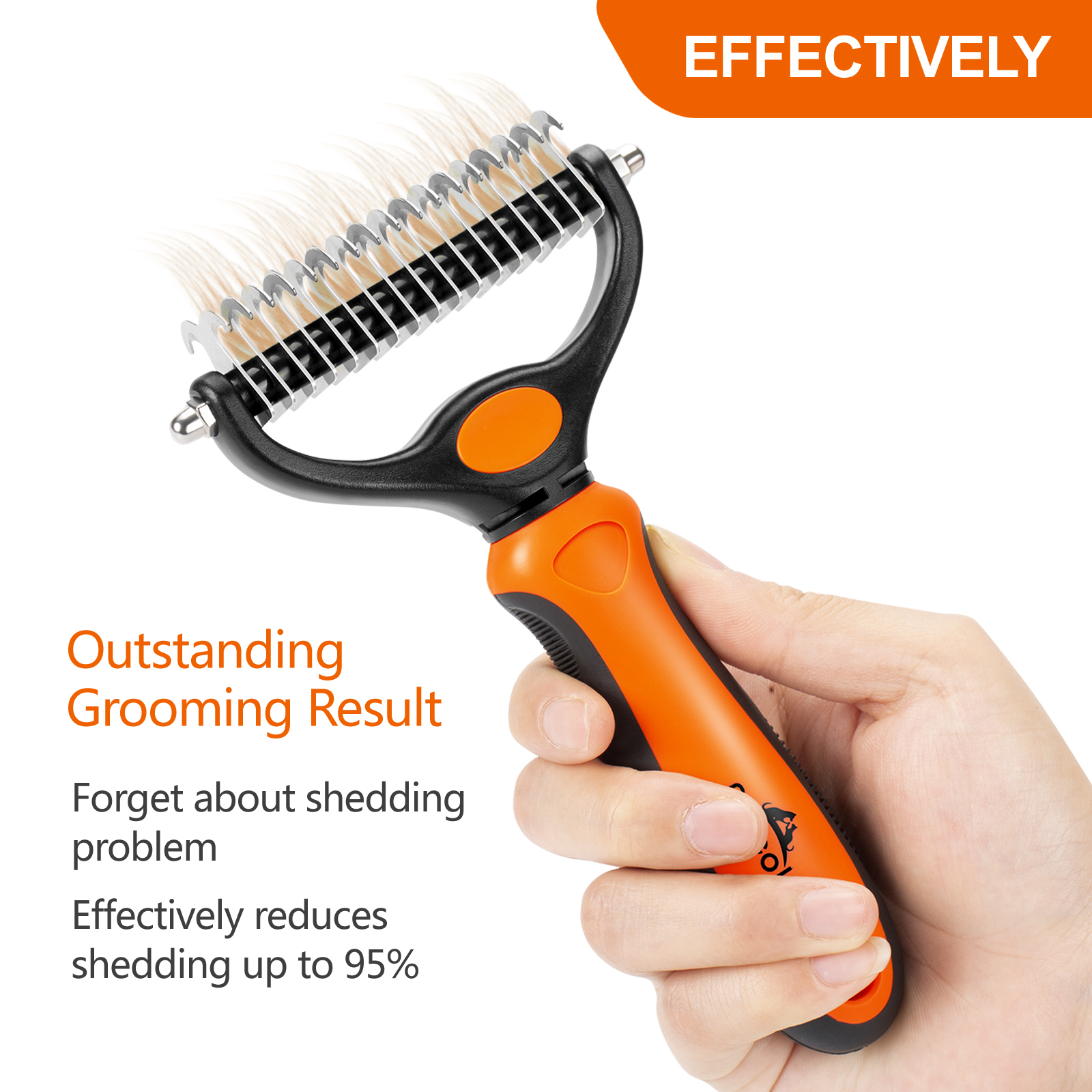 mats and Knots,Suitable for Long-Haired Pet Petpopo Pet Grooming Tool,with Inwardly Curved Sharp Blades,Double Side Undercoat Rake Comb for Dog and Cat,Easily Remove Floating Hair 